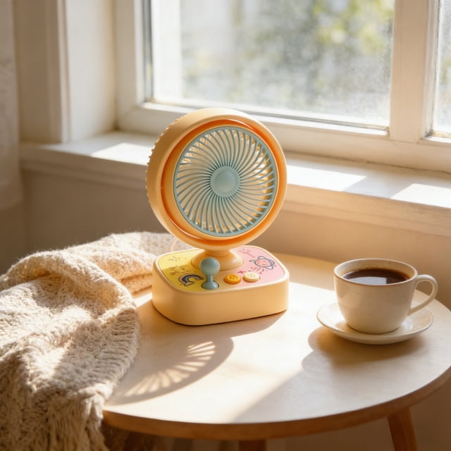 Mini USB Rechargeable Desktop Fan, Vintage Game Console Style, Adjustable Angle Rotating Fan Head, Plastic, White Yellow, 1-Piece, 13.3 cm
