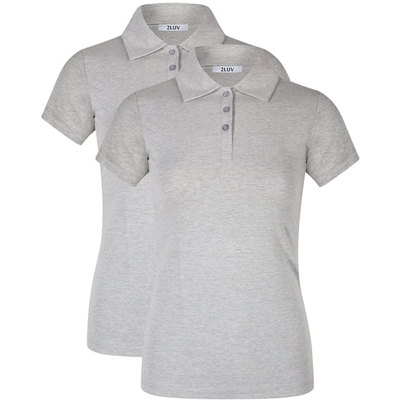 2Luver, Women's, Short Sleeve 3 Button Collared Polo Shirt, Light Grey, 2XL