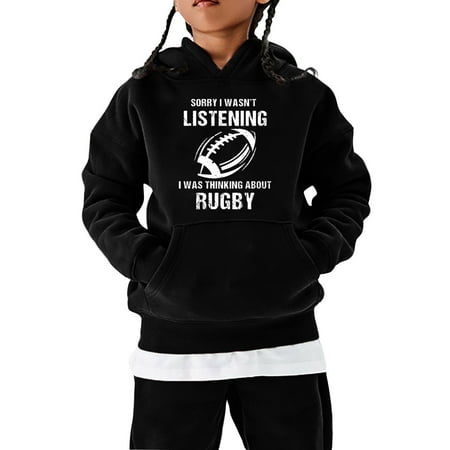 

Hoodies Girls cute Kids Boys Girls Football Fans Sports Gift Teen Sweatshirt Vintage Rugby Player Sports Retro Rugby Pullover Hoodie Black 160