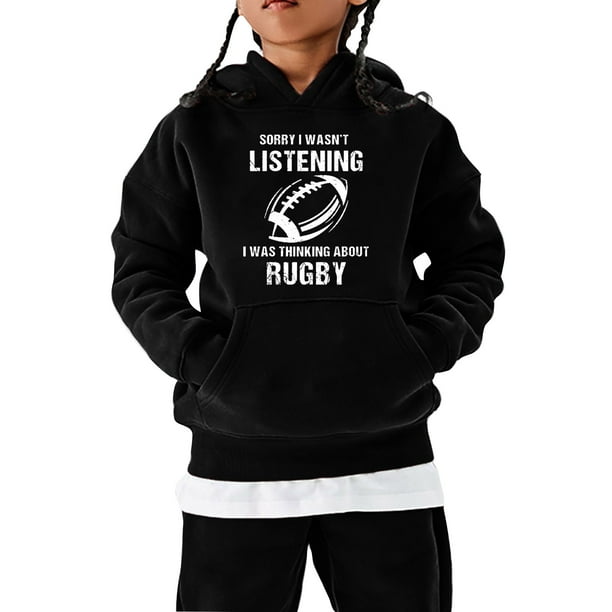 Gibobby Sudadera con capucha Niños Niñas al fútbol Regalo deportivo Sudadera para adolescentes Jugador de rugby vintage Deportes de rugby retro(Negro, 9-10 Años)