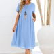 thumbnail image 2 of Vestido de playa informal de verano para mujer, cuello redondo, manga corta, largo medio, corte A - Poliéster, dos bolsillos laterales, cinturón, disponible en tallas S-XXXL, 2 of 8