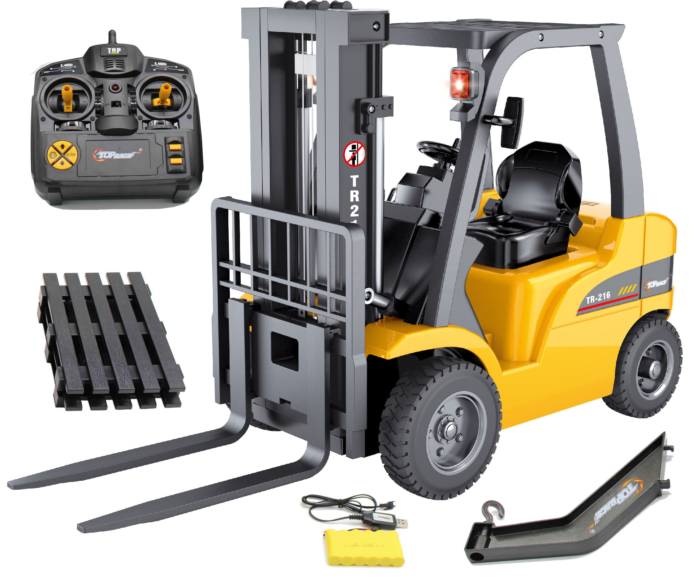 Top Race JUMBO Remote control forklift 13 Inch Tall, 8 Channel Full  Functional Professional RC Forklift Construction Toys, High Powered Motors,  1:10 