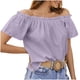 thumbnail image 3 of Ropa para chicas adolescentes,Blusa con hombros descubiertos, manga corta, plisada, tejido de poliéster suave, camisa informal de verano para mujer, sopatenor, 3 of 8