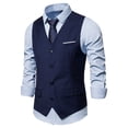 thumbnail image 3 of SWSMCLT Men's Suit Vest Business Formal Jacket Casual Lightweight Button Down V Neck Sleeveless Tuxedo Dress Waistcoat Slim Fit Western Vests Navy 38, 3 of 3
