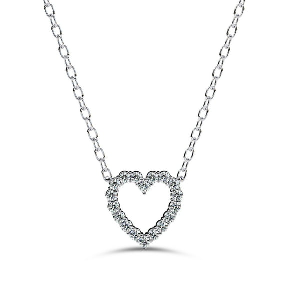 IGI Certified Lab Grown Diamond Open Heart Pendant Necklace for Women | Round Cut Diamond Necklace with 18 Inch Cable Chain 14K Solid White Gold F-G, VS-SI Quality (0.38 Ctw)