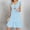 Light Blue, variant on Mqqzkk Women's Casual Tiered Dress Crew Neck Ruffle Cap Sleeve Fashion V Neck Knee High Dress A-Line Dresses