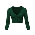 thumbnail image 1 of A2Y Women's Solid Cropped Bolero 3/4 Sleeve Button Down V-Neck Cardigan Sweater Huntergreen 2XL, 1 of 5