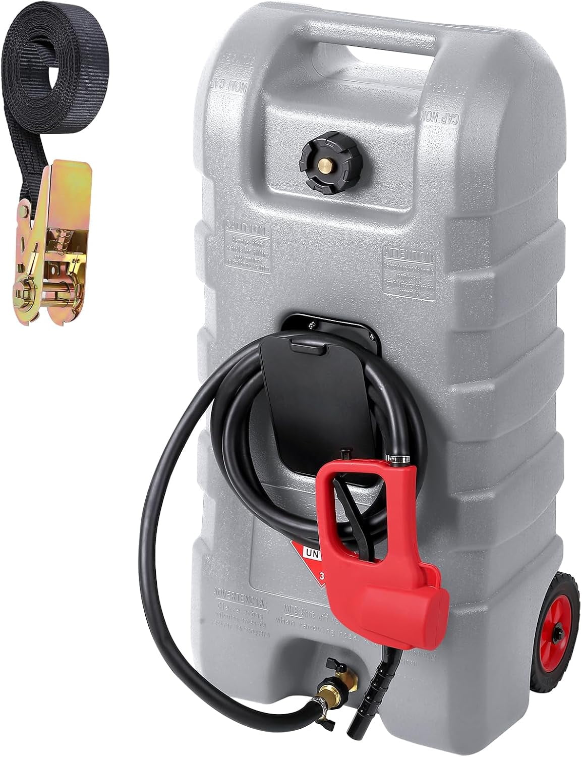 Riedhoff 15.06 Gallon Portable Gas Can, Fluid Transfer Siphon Pump & 10' Delivery Hose, Gray