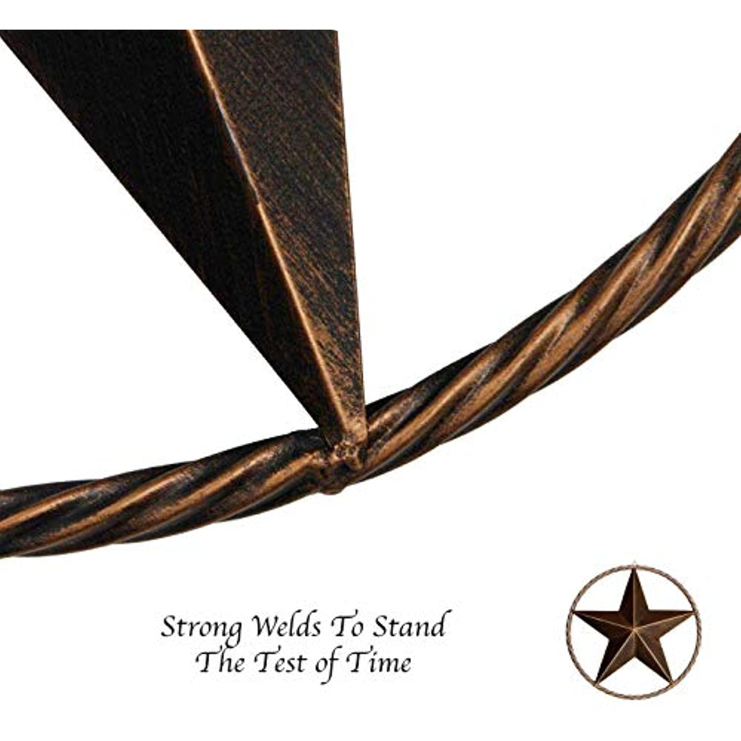 Rustic Western Wall Decor 12" 3D Metal Texas Barn Star With Rope Look Ring 