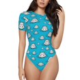 thumbnail image 1 of Bingfone Hippo In Water Head Pattern Women's Round Neck Bodysuit, Tight Snap Button Short Sleeve Bodysuit, Suitable for Party, Sports, Daily Wear-Small, 1 of 7