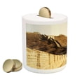 thumbnail image 2 of China Piggy Bank, Stone Borders on Mountains Famous Historical Monument Gothic Art, Ceramic Coin Bank Money Box for Cash Saving, 3.6" X 3.2", Sepia, by Ambesonne, 2 of 4
