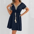 thumbnail image 2 of BUIGTTKLOP Boho Dresses for Women 2026 Lace V Neck Short Sleeve Sundress Casual Summer Flowy Comfy A Line Summer Dresses, 2 of 6