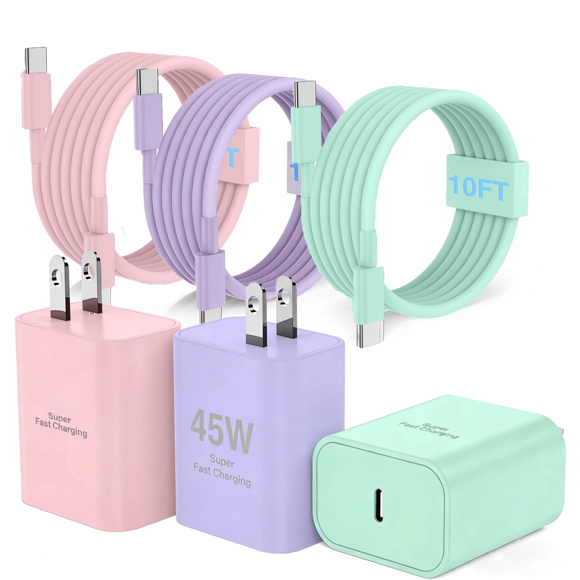 45W 3Pack Super Fast Charger Type C Wall Charger Block with USB C Cable, 45W Dual Port Charger Compatible with Samsung Galaxy S26/S25/S24/Ultra, iPhone 17/16/15 Series