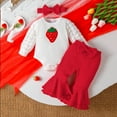 thumbnail image 2 of DHFJKG Newborn Baby Girl Clothes Outfits Bodysuits Strawberry Appliques Romper With Flare Pants Headband Outfit For 0-18 Months 3 Piece Lovely Sets, 2 of 7