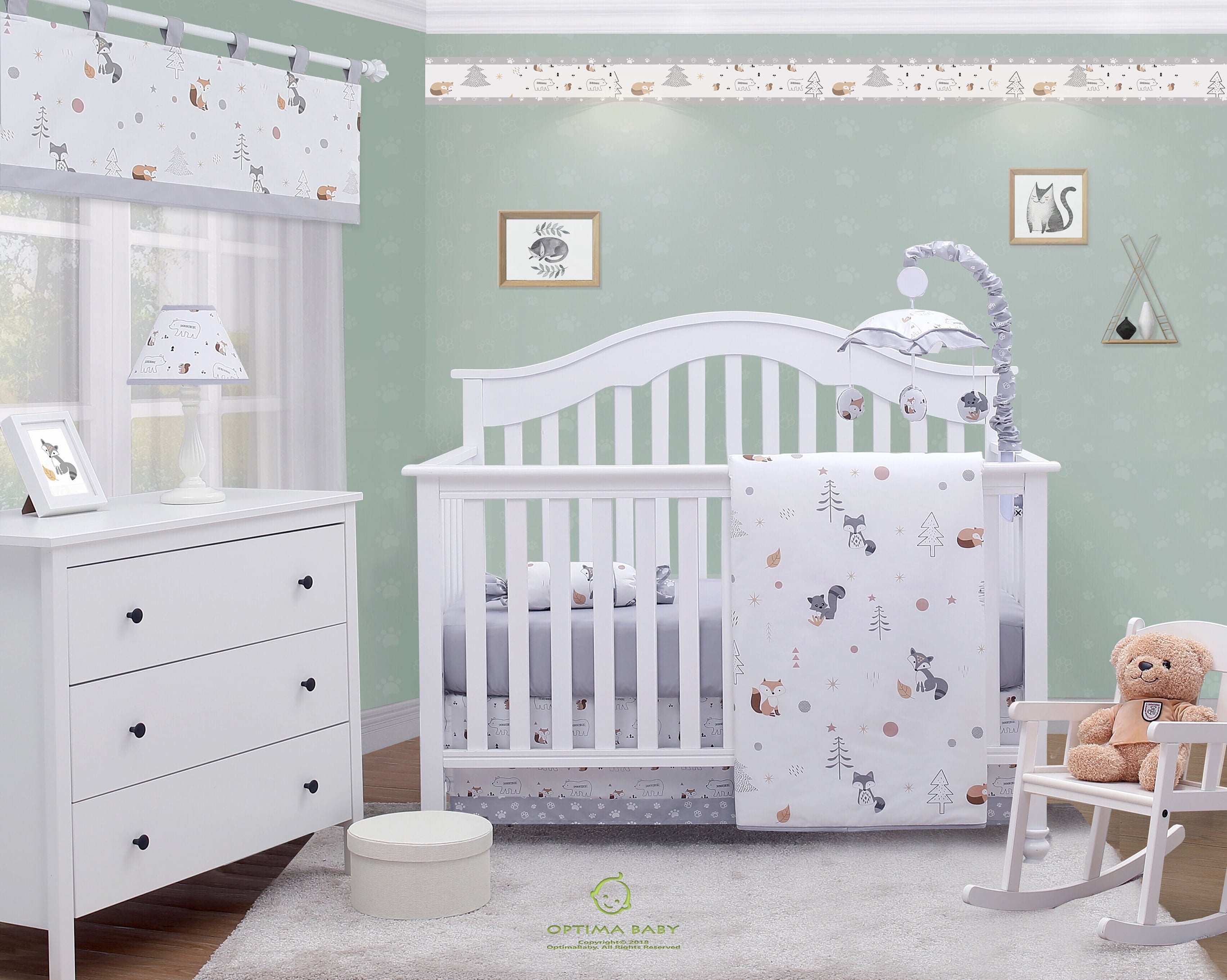 Bumperless 5 pieces Optimababy Woodland Fox Baby Bedding Set
