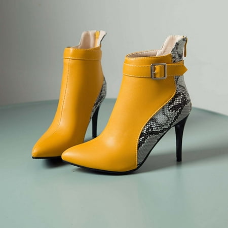 

symoid Womens Booties- Autumn Winter Tassel Thick Heel High-heel Overshoes Mid-boots Yellow 39