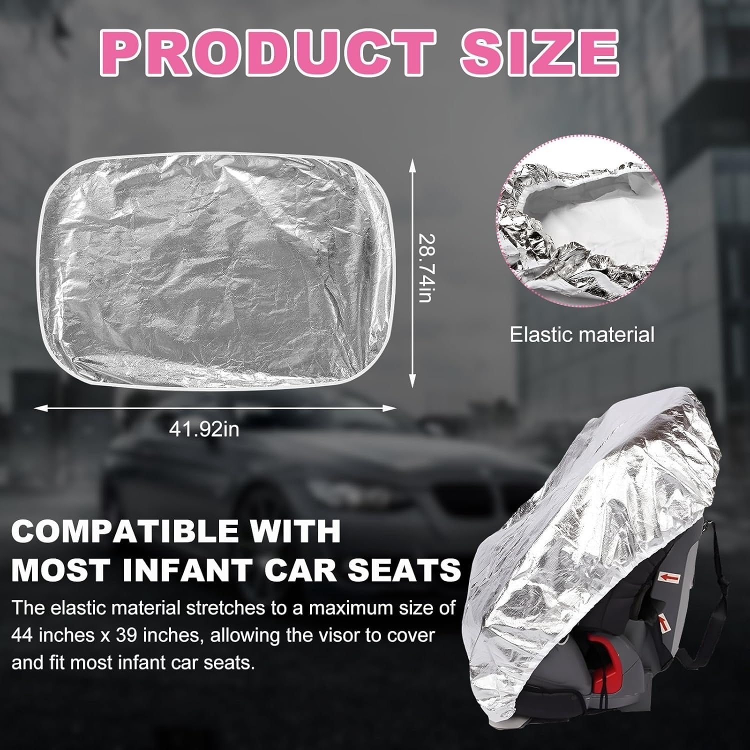 OhhGo Car Seat Sun Shade Cover, Baby Infant Car Seats Heat Protector, Keep Your Baby's Carseat at a Cooler Temperature, Reflective Baby Seat Covers for Car Seats Baby Travel Accessories, 2 Pack
