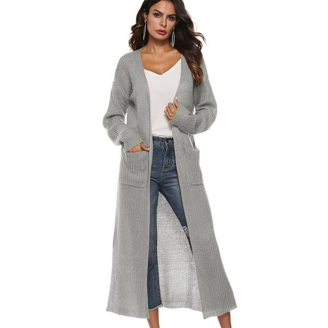 Women's Casual Long Open Front Drape Lightweight Duster Long Sleeve Cardigan, Long Sleeve Sweater Loose Asymmetrical Hem Outerwear (S-XXL), Gray, US8/L