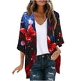 thumbnail image 3 of lcziwo 4th of July Outfit for Women Fashion American Flag Graphic Cover Ups Kimono Summer Open Front 3/4 Sleeve Chiffon Cardigans Wine XL, 3 of 7