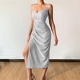 thumbnail image 4 of Sngxgn Women Full Slip Under Dresses Sleeveless Adjustable Spaghetti Strap Dress(Silver,L), 4 of 5