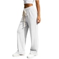 thumbnail image 2 of Ltctricy Ribbed Wide Leg Pants for Women Drawstring Comfy Yoga Pants Casual Loose Elastic Waisted Lounge Pants(White,One Size), 2 of 6