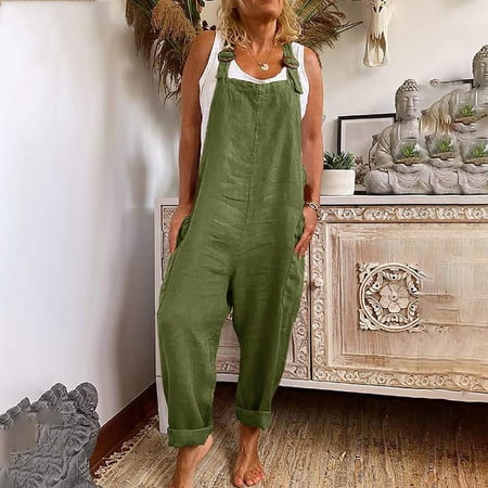 

sebulube Women s Summer Jumpsuits Casual Sleeveless Jumpsuit Drawstring Elasitic Waist Romper Pajama