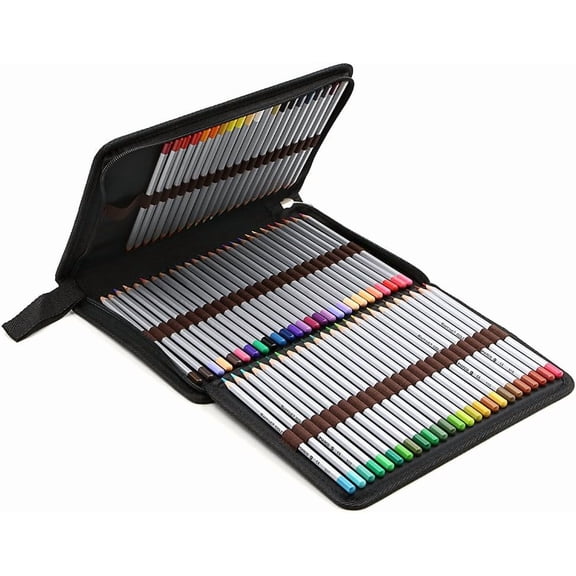 Portable Canvas 72-Slot Zippered Colored Pencil Case Black