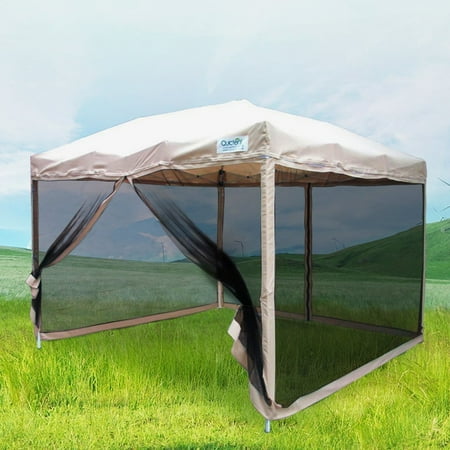 - Quictent 8x8 Ez Pop up Canopy with Netting Screen House Instant Gazebo Party Tent Mesh Sides Walls With Carry BAG Tan