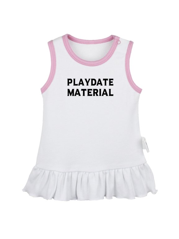 Playdate Material Funny Dresses For Baby, Newborn Babies Skirts, Infant Princess Dress, 0-24M Kids Graphic Clothes (White Sleeveless Dresses, 18-24 Months)