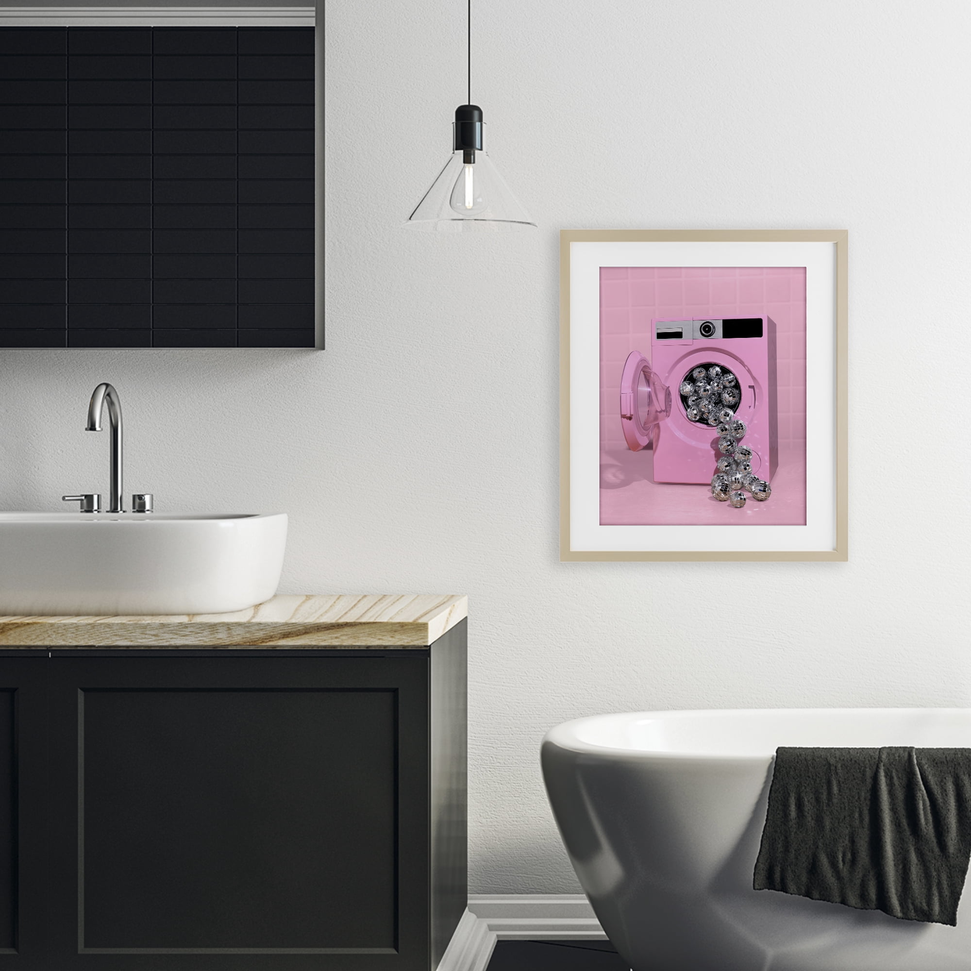 Stupell Industries Disco Laundry Machine over Pink Birch Framed Print Under Glass, design by LISH Creative