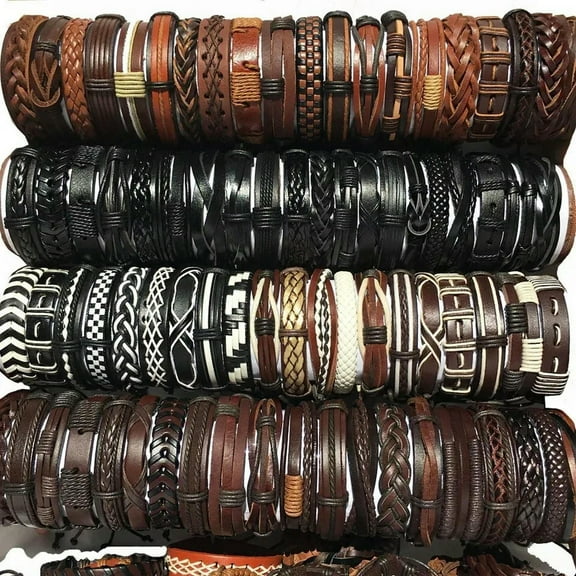 EOEMY Wholesale Lots 30Pcs Mixed Styles Vintage Alloy Leather Cuff Bracelets Jewelry