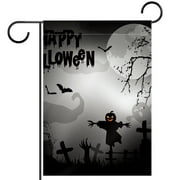 Black Halloween Night Ghost Cat Scarecrow Bat Tomb Pattern Garden Banners: Outdoor Flags for All Seasons, Waterproof and Fade-Resistant,Perfect for Outdoor Settings