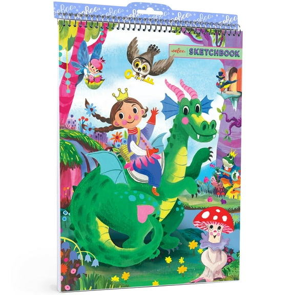 eeBoo: Sketchbook - Fairytale Dragon – Magical Spiral Bound Pad, Color & Drawing Paper, 60 Pages, 8.5x11", Eco-Friendly, Portable, Kids Art Supplies