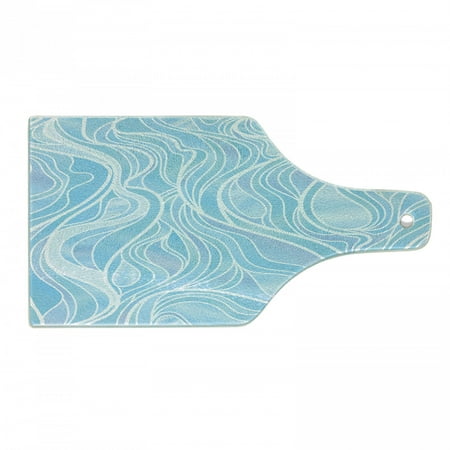 

Seafoam Cutting Board Stained Glass Patterned Ornamental Design Wavy Stripes Abstract Composition Tempered Glass Cutting and Serving Board Wine Bottle Shape Blue Pale Muave by Ambesonne