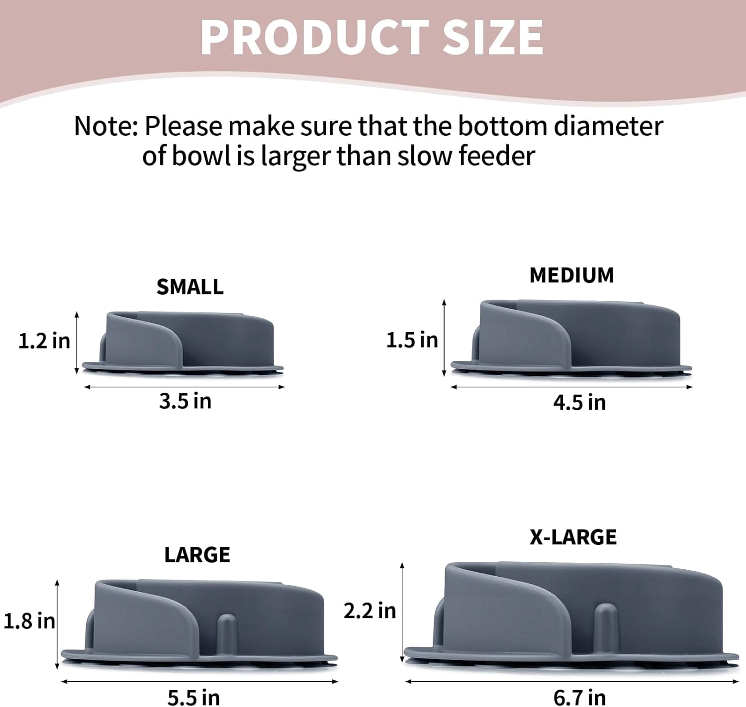 Slow Feeder Dog Bowls Insert,  Soft Silicone Slow Eating Feeder Insert with Suction Cups for Small, Medium and Large Dogs, Fit into Basic and Elevated Dog Bowls, Grey Grey,S