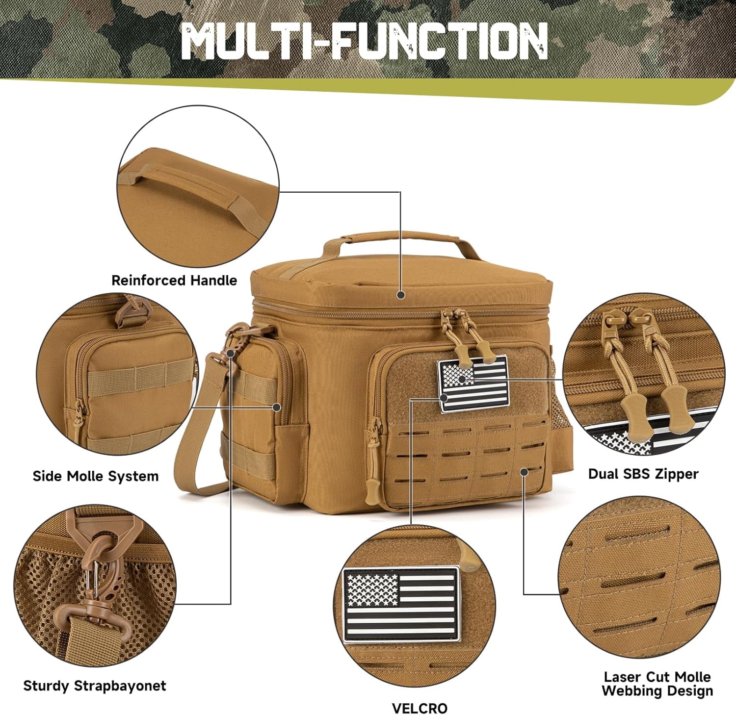 favastee Tactical Lunch Bag for mens Military heavy duty lunch box work Leakproof insulated Durable Thermal Cooler Bag for Adult Meal for Office Camping Picnic Pail MOLLE Webbing