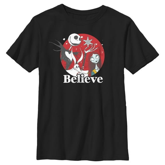 Boy's The Nightmare Before Christmas Christmas Believe Jack and Sally  Graphic Tee Black X Large