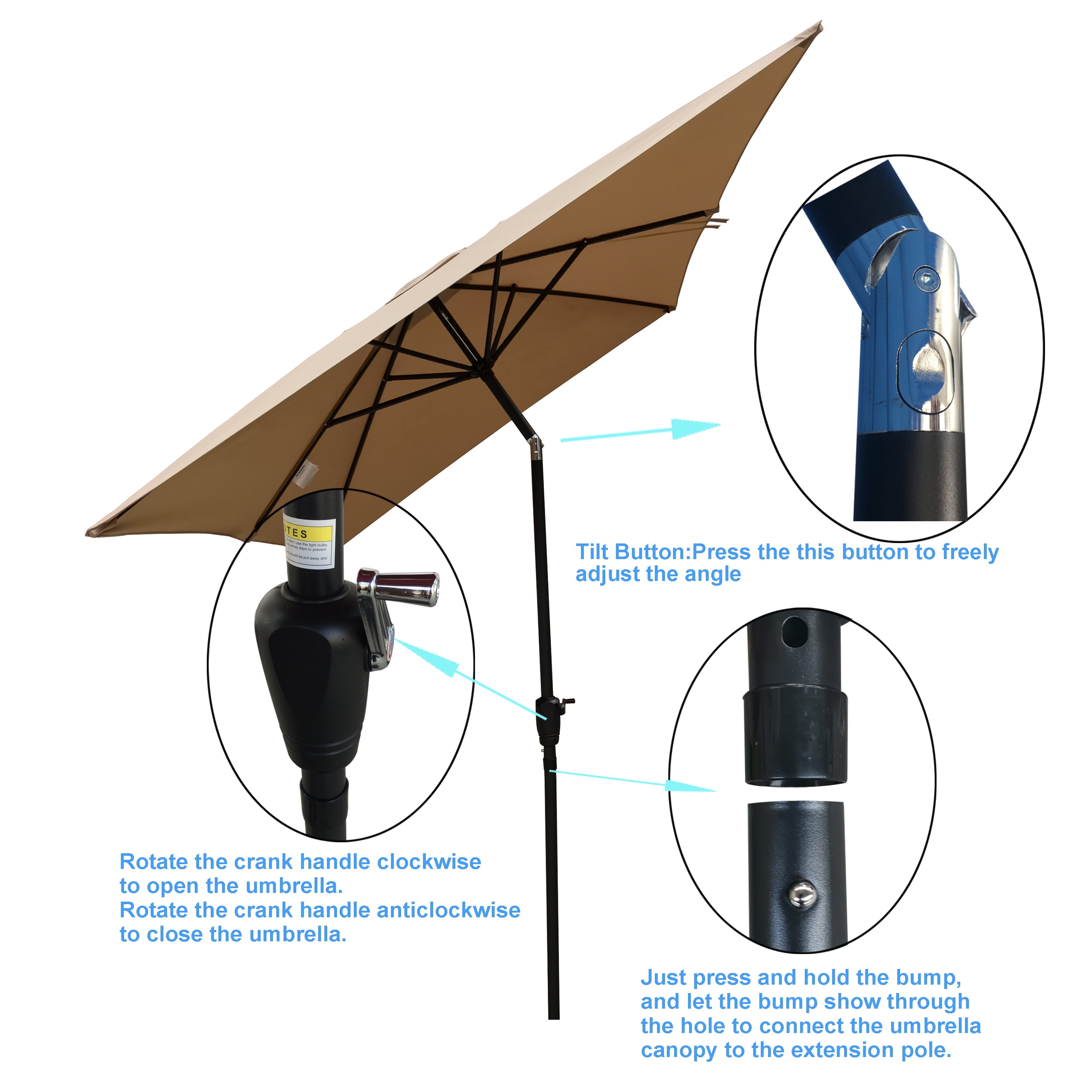 Royard Oaktree 6x9ft Patio Umbrella, Outdoor Rectangular Market Umbrella with Crank and Push Button Tilt, Outside UV Protection Sun Shade Table Umbrella for Garden Lawn Backyard Poolside, Brown