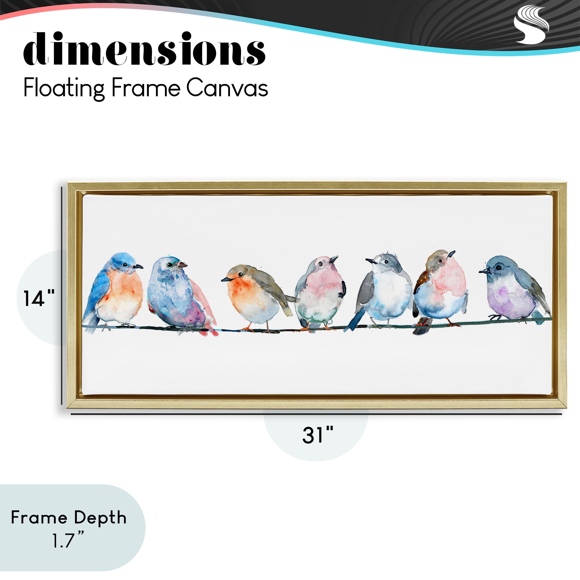 Stupell Industries Perching Pastel Birds Gold Framed Floater Canvas Wall Art, design by Lorenzo Collective