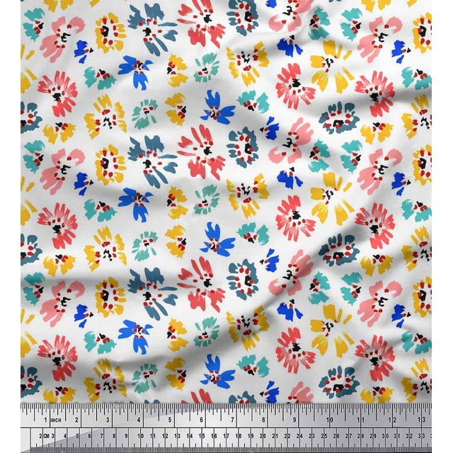 Soimoi Silk Fabric Flower Artistic Decor Fabric Printed Yard 42 Inch Wide