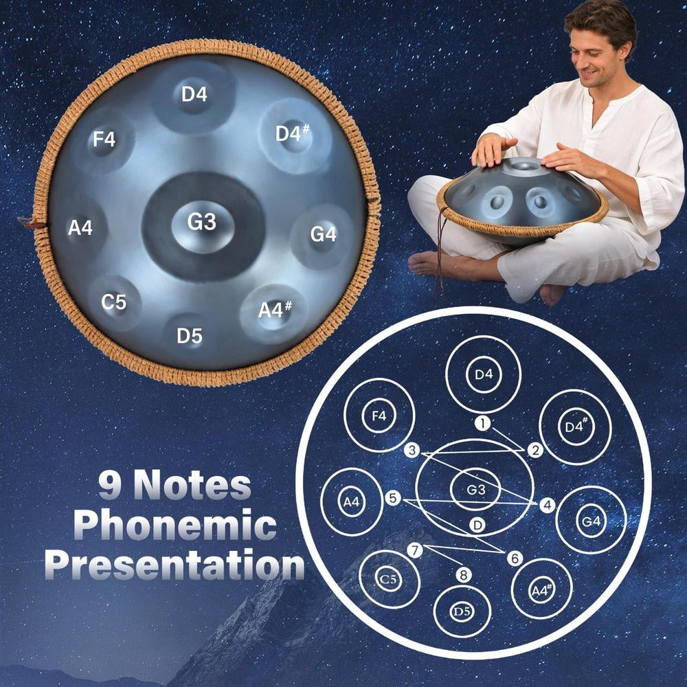AIHOME Steel Pan Instrument 9 Notes Meditation Drum 18 Inches in G Minor Handpan Set Metal Musical Instrument for Yoga Meditation Performance