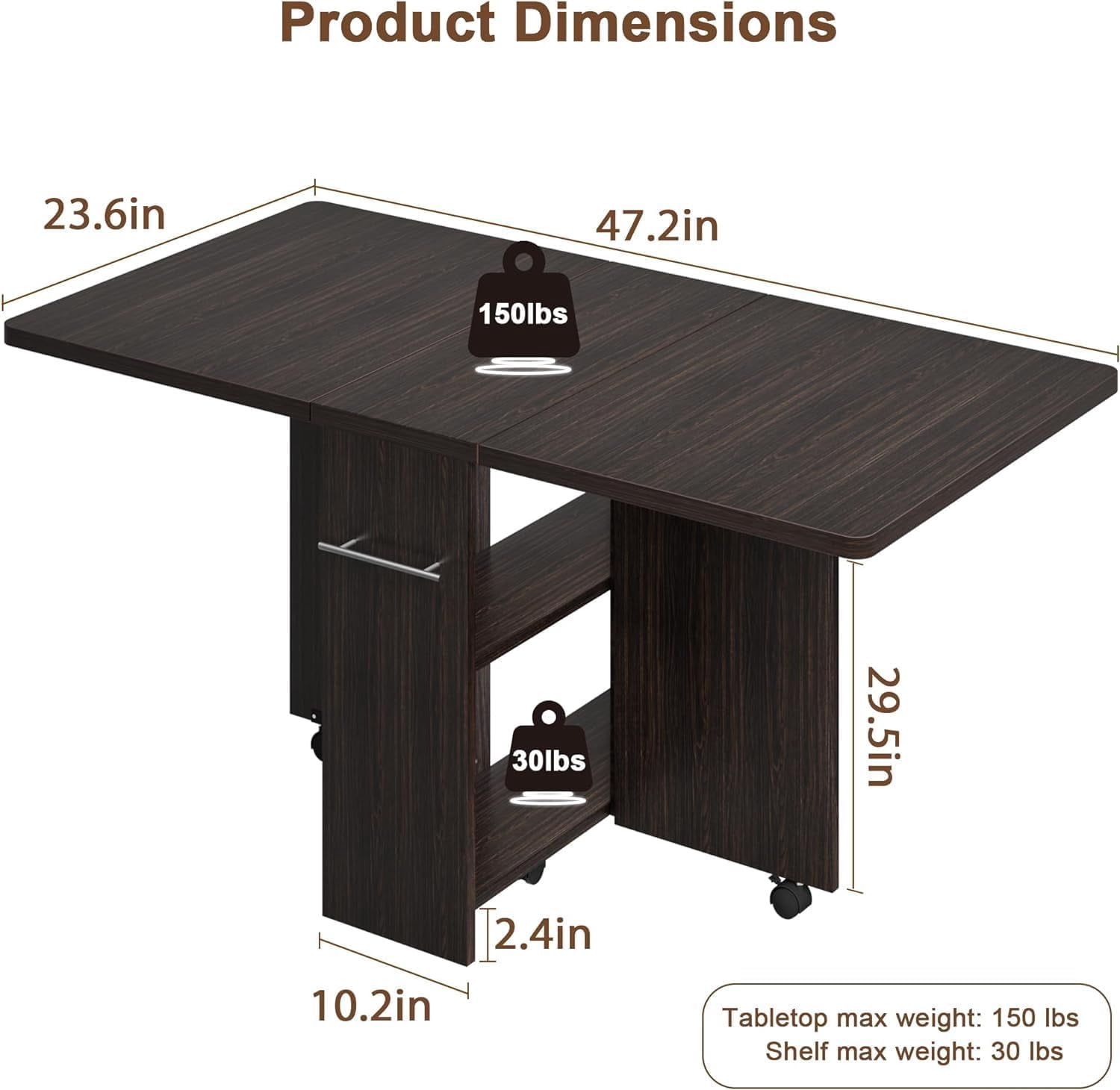 GAOMON Space-Saving Folding Dining Table with Drop Leaf & 2-Tier Storage, Expandable Farmhouse Table for Kitchen, Dining Room, or Small Spaces, Dark Walnut