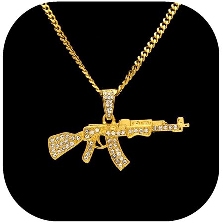 Jicidcha Hip Hop Cuban Link Chain Necklace AK47 Pendant Stainless Steel ...