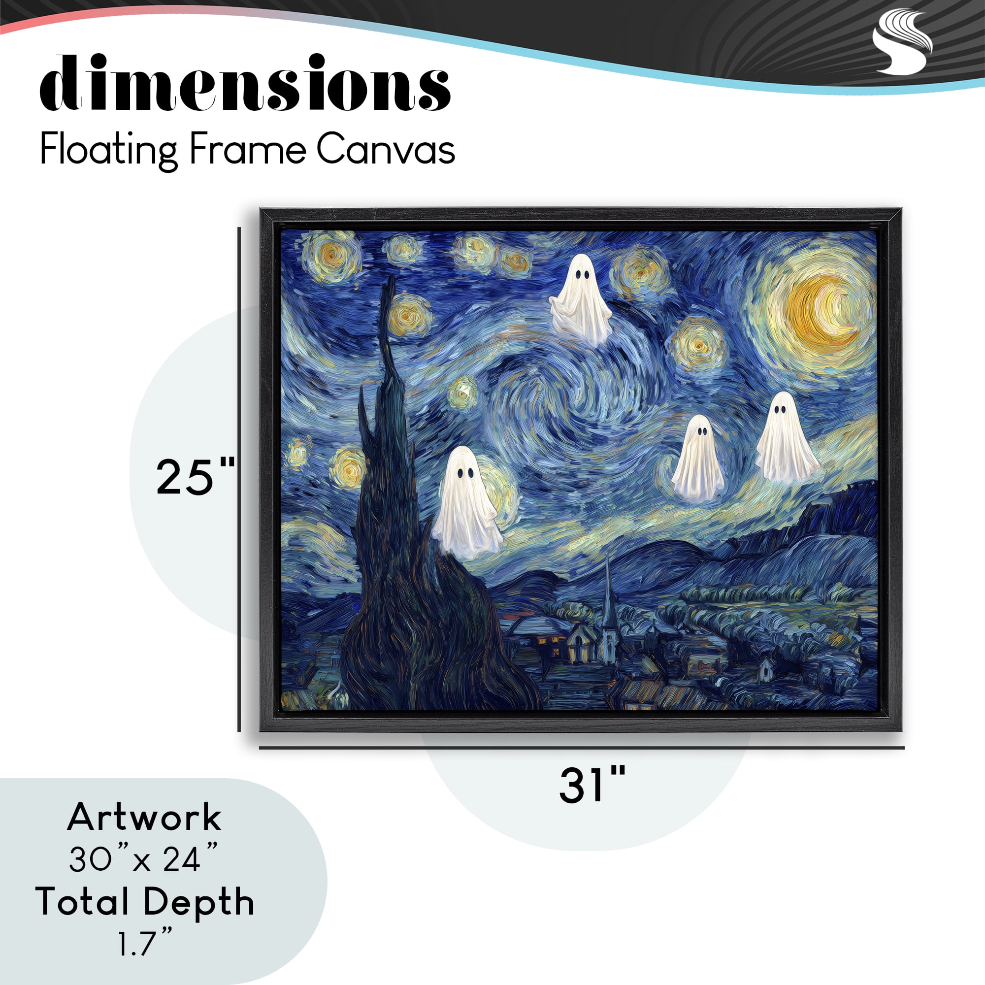 Classic Night Ghosties Black Framed Floater Canvas Wall Art, design by Arlington Prints
