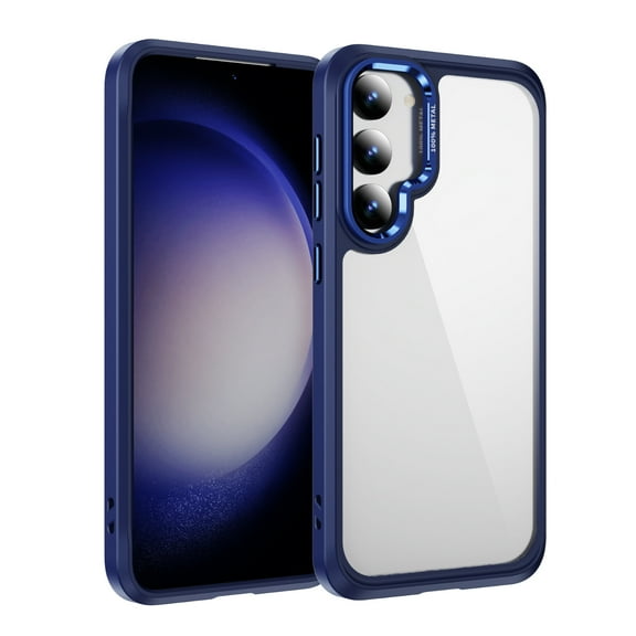 for Samsung Galaxy S23 Plus Clear Case, Non-Yellowing Shockproof Slim Phone Cover, Military-Grade Protection with Metal Lens Frame, Anti-Scratch Hard Case for Samsung Galaxy S23 Plus, Darkblue