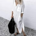 thumbnail image 4 of JUNWELL Shirt Dress Solid Color Side Split Spring Summer Temperament Loose-fitting Long Dress Casual Dress Maxi Dresses, 4 of 7
