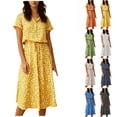 thumbnail image 5 of Alkepwun Dresses for Women V Neck Polka Dot Print Drawstring Elastic Waist Short Sleeve Midi Dress Loose Casual A-Line Summer Everyday Flowy Dresses, 5 of 5
