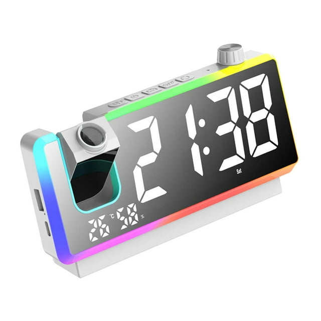 Elodie Projection Alarm Clock USB Digital Clock 180 Projector Night Light Projection on White