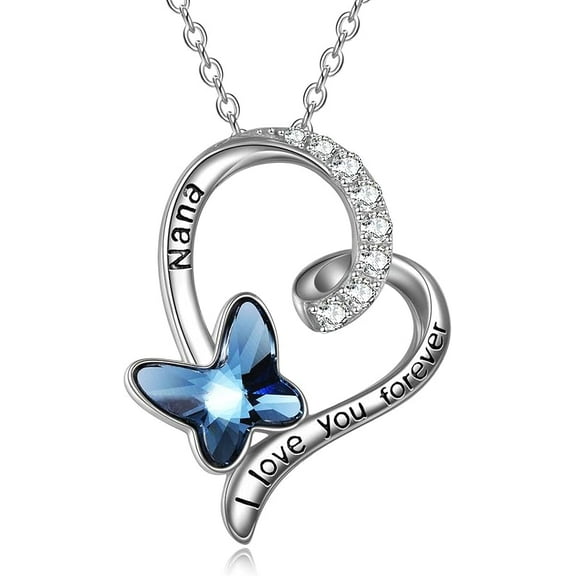 Granddaughter/Grandma/Nana/Daughter/Sister Necklace Gifts for Women 925 Sterling Silver with Blue Butterfly Crystal Heart Necklace, Valentine's Gifts for women