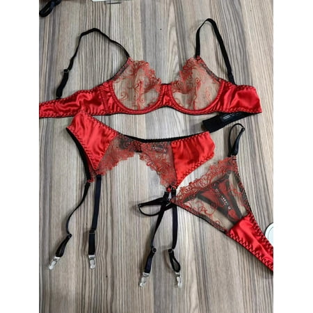 Generic French Sexy Lace Lingerie Women s Ultra-Thin See-through Big Chest Small Sexy Seduction Bra Suit Garter Belt